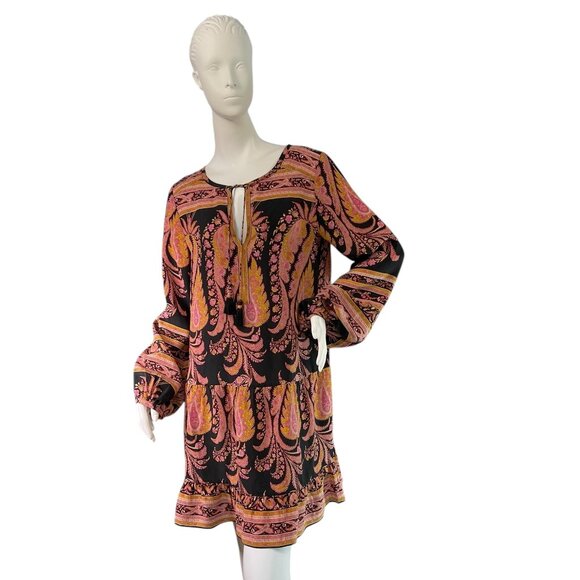 Calypso St. Barth 100% Silk Renisma Boho Paisley Dress Long Sleeve Size Small - Picture 1 of 11